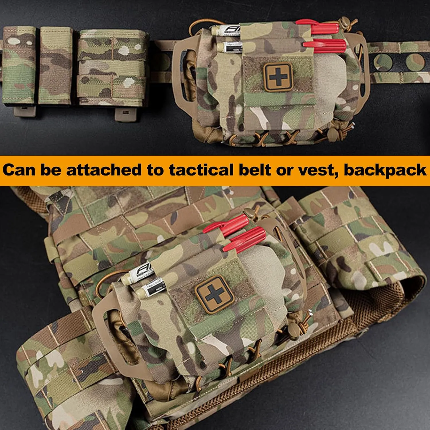 Tactical Molle Medical IFAK Pouch Rapid/Quick Deploy First Aid Kit Pack Emergency Survival Bag Two-Piece System Medical Roll Carrier Handle Outdoor Sport Hunting Bag (Gray)