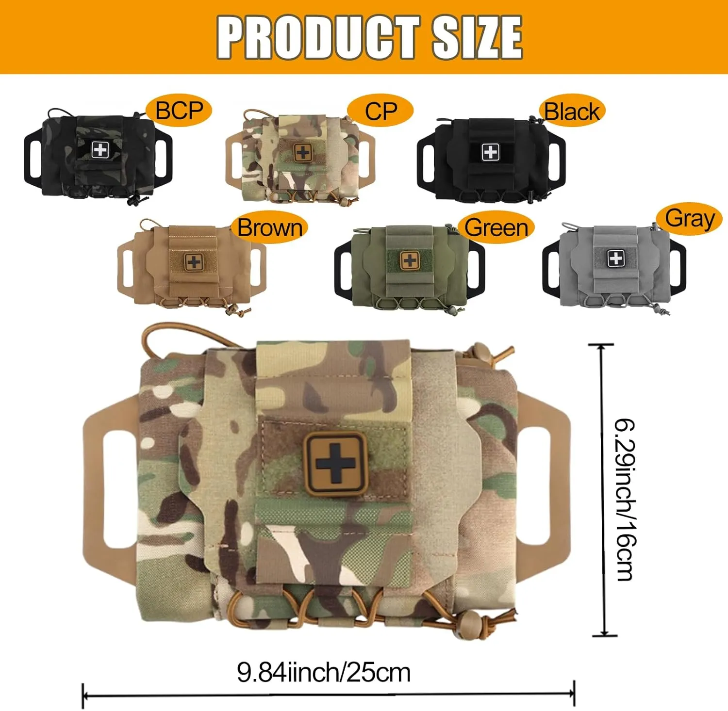 Tactical Molle Medical IFAK Pouch Rapid/Quick Deploy First Aid Kit Pack Emergency Survival Bag Two-Piece System Medical Roll Carrier Handle Outdoor Sport Hunting Bag (Gray)