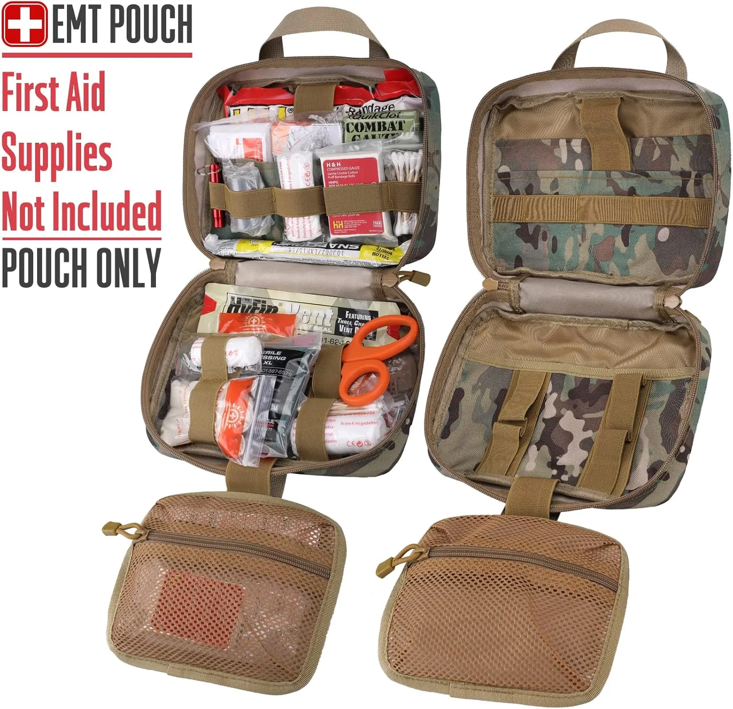 Tactical Molle Medical Pouch - Upgraded Size, Large Capacity IFAK Pouch with Detachable Quick Release and Headrest Mount, Includes Flag and Cross Patch