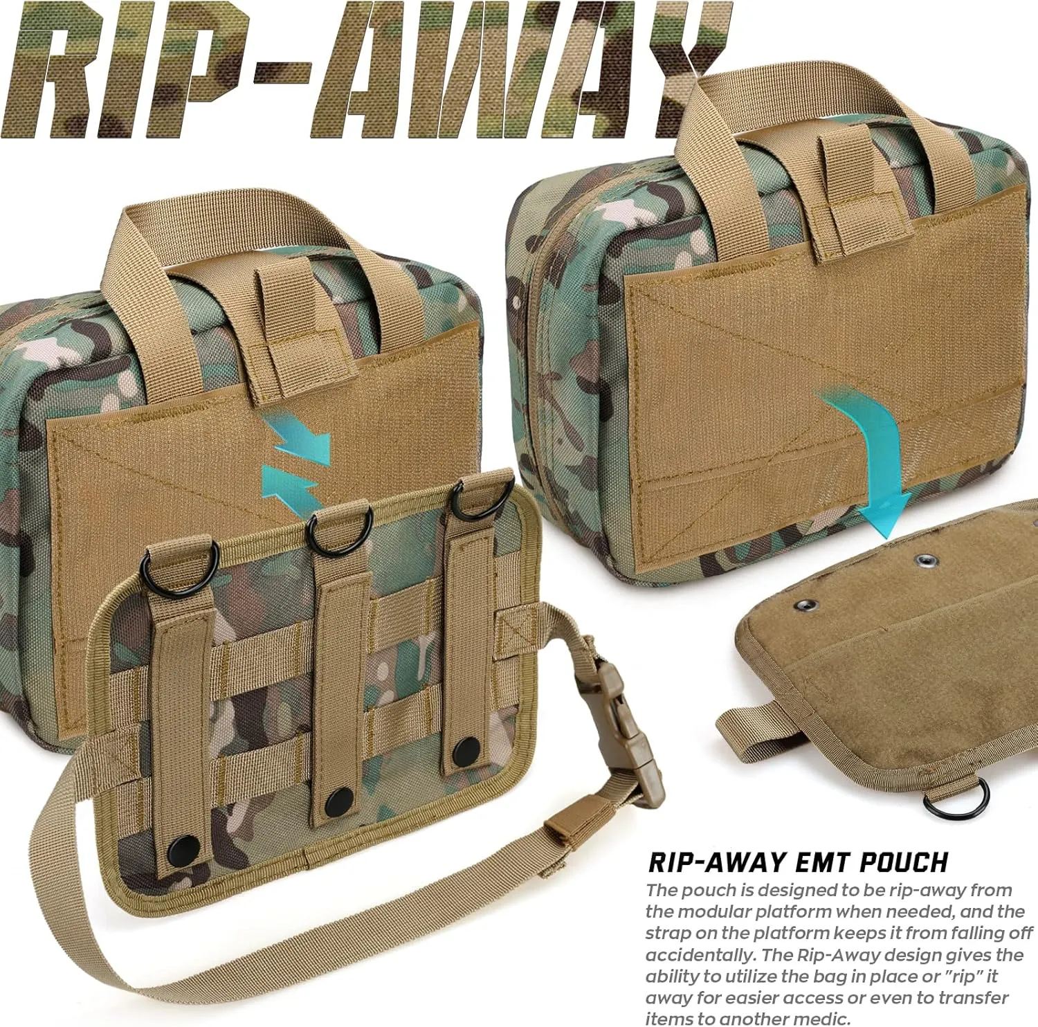 Tactical Molle Medical Pouch - Upgraded Size, Large Capacity IFAK Pouch with Detachable Quick Release and Headrest Mount, Includes Flag and Cross Patch