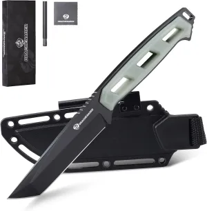 Tanto Fixed Blade Knife SOLIXAR, 8.54" Tactical Survival Knife with Fire Starter, ABS Handle, Non-slip Grip, Natural