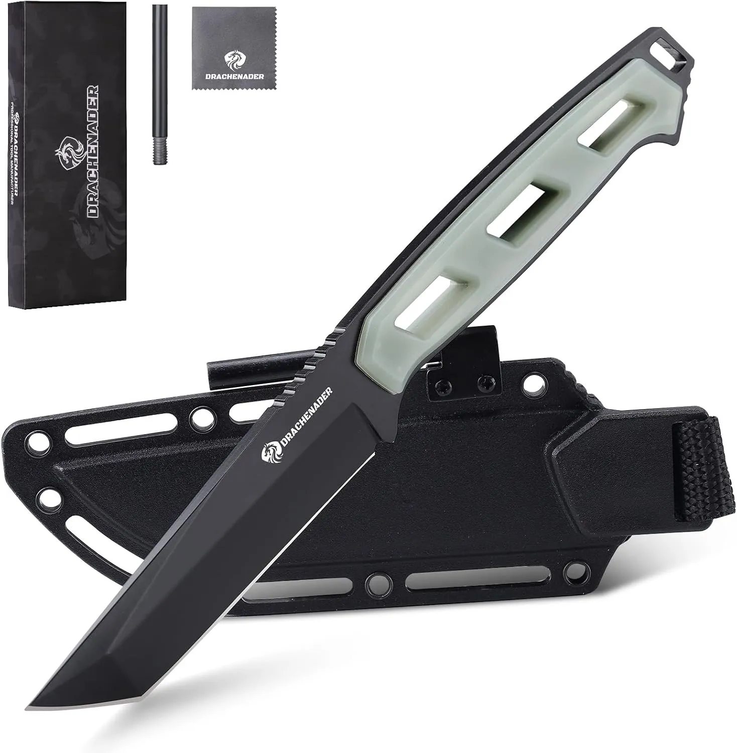 Tanto Fixed Blade Knife SOLIXAR, 8.54" Tactical Survival Knife with Fire Starter, ABS Handle, Non-slip Grip, Natural