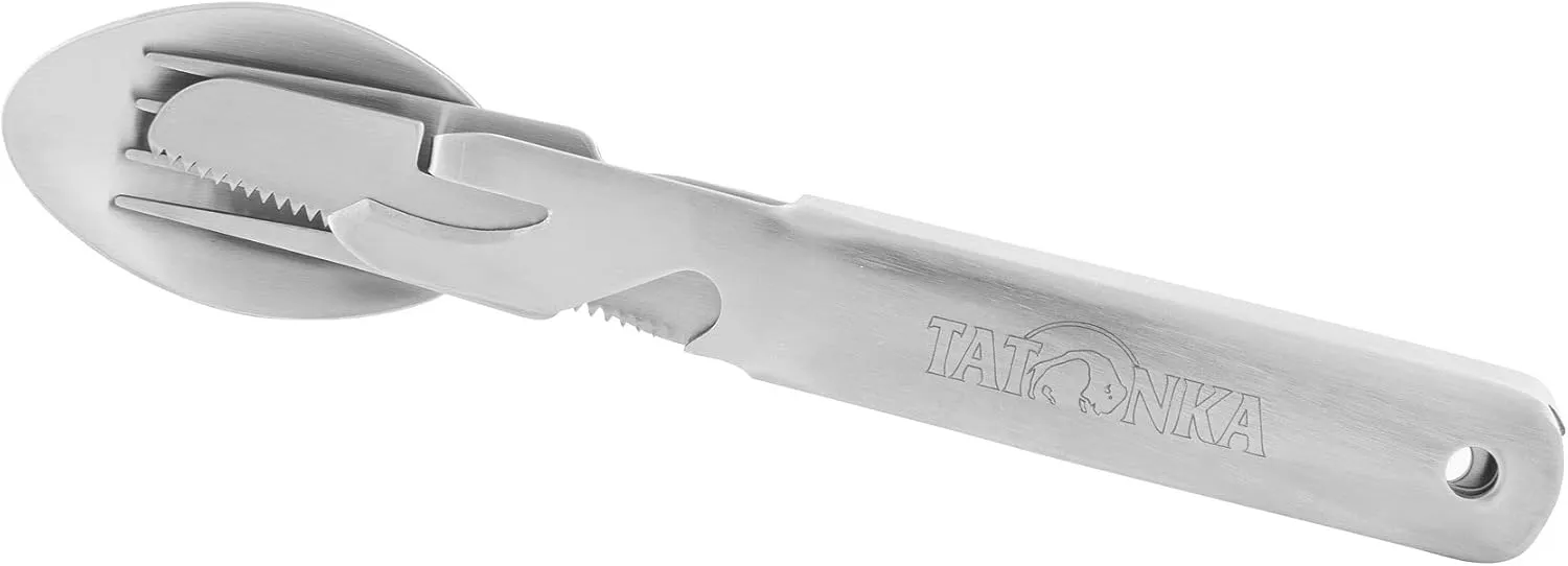 Tatonka Cutlery Set 2 (4-Piece) - Stainless Steel Camping Cutlery Set Including Knife, Fork, Spoon and Can Opener, Silver