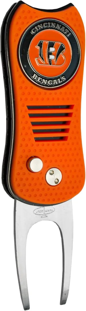 Team Golf NFL Cincinnati Bengals Retractable Divot Tool with Double-Sided Magnetic Ball Marker, Features Patented Single Prong Design, Causes Less Damage to Greens