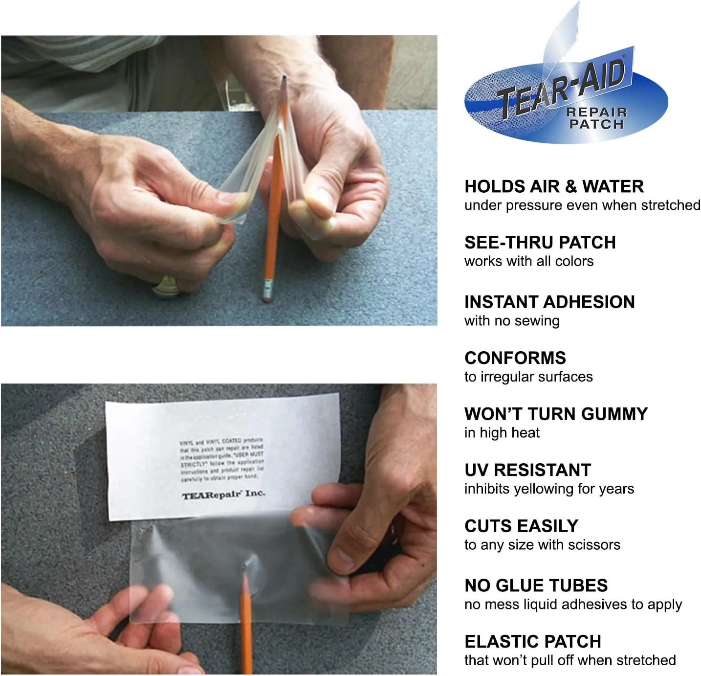 TEAR-AID Fabric Repair Kit, Type A Clear Patch for Canvas, Fiberglass, Leather, Polyester, Nylon & More, Gold Box, 2 Pack