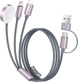 Temdan for Apple Watch Charger,3 in 2 USB C Cable for iPhone 16 Charger/Type C/Lightning,Multi Charging Cable Cord,Portable Travel Essentials Designed for iWatch Ultra/SE/10-1&iPhone 16-12-5FT