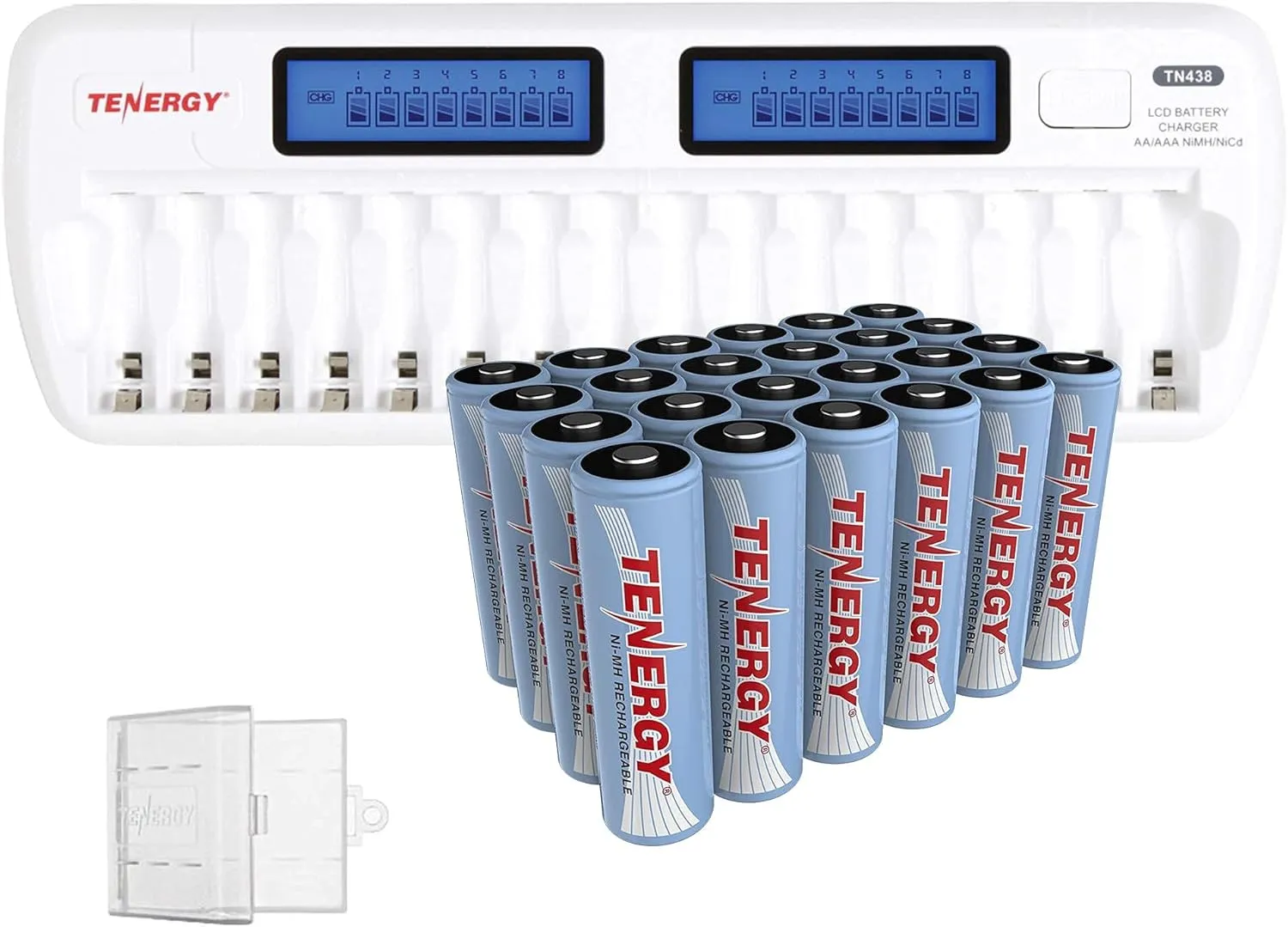 Tenergy 24 Pack 1.2V AA NiMH Rechargeable Batteries with TN438 Charger, Precharged 24xAA Batteries Ideal for Everyday Household Electronics