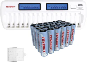 Tenergy 24 Pack 1.2V AA NiMH Rechargeable Batteries with TN438 Charger, Precharged 24xAA Batteries Ideal for Everyday Household Electronics