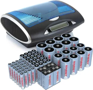Tenergy 68 Pack Rechargeable Batteries with Charger, 24xAA 24xAAA 8xC 8xD Rechargeable Batteries with Charger, Ideal for Everyday Household Electronics…