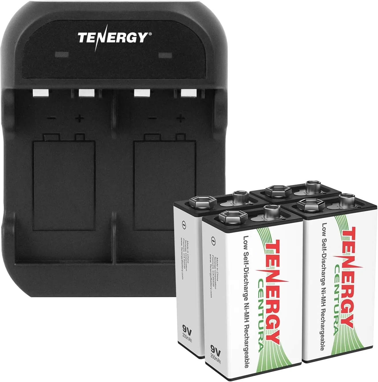 Tenergy TN141 2 Bay 9V Smart Charger with 4 pcs Centura Low Self-Discharge 9V NiMH Rechargeable Batteries