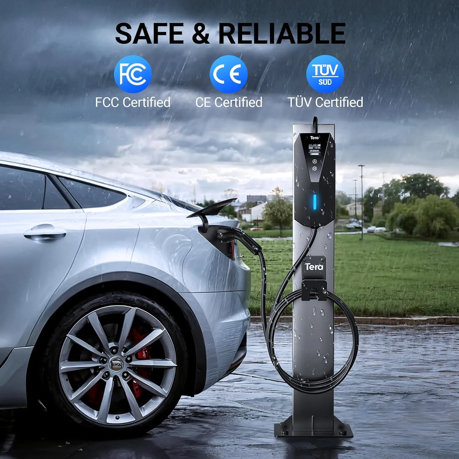 Tera Electric Vehicle Charger Portable: Level 2 & 1 J1772 16A 8A 110V 240V ETL NEMA 6-20 Plug Indoor & Outdoor EV Charging Station with NEMA 5-15 Adapter Cord 23FT Cable B08
