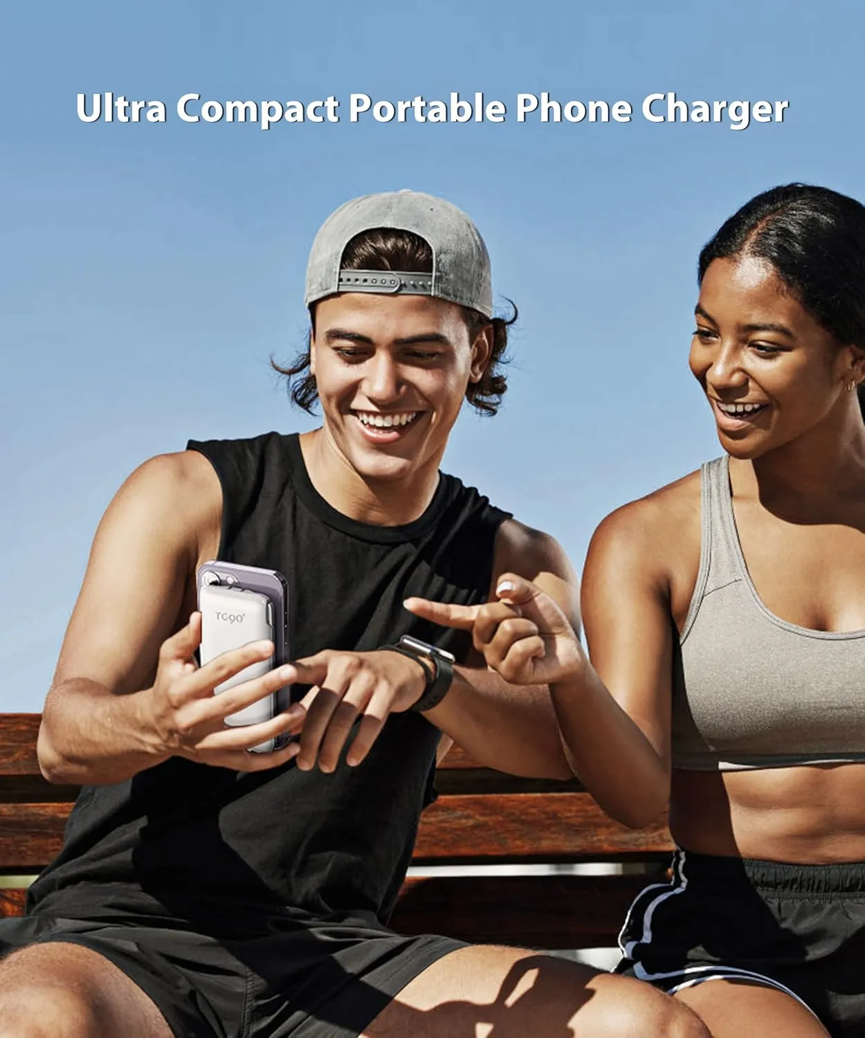 TG90° Power Bank with Built in AC Wall Plug, Ultra Slim 10000mah Portable Charger with Built in Cables External Battery Pack Compatible with iPhone Android Smart Devices