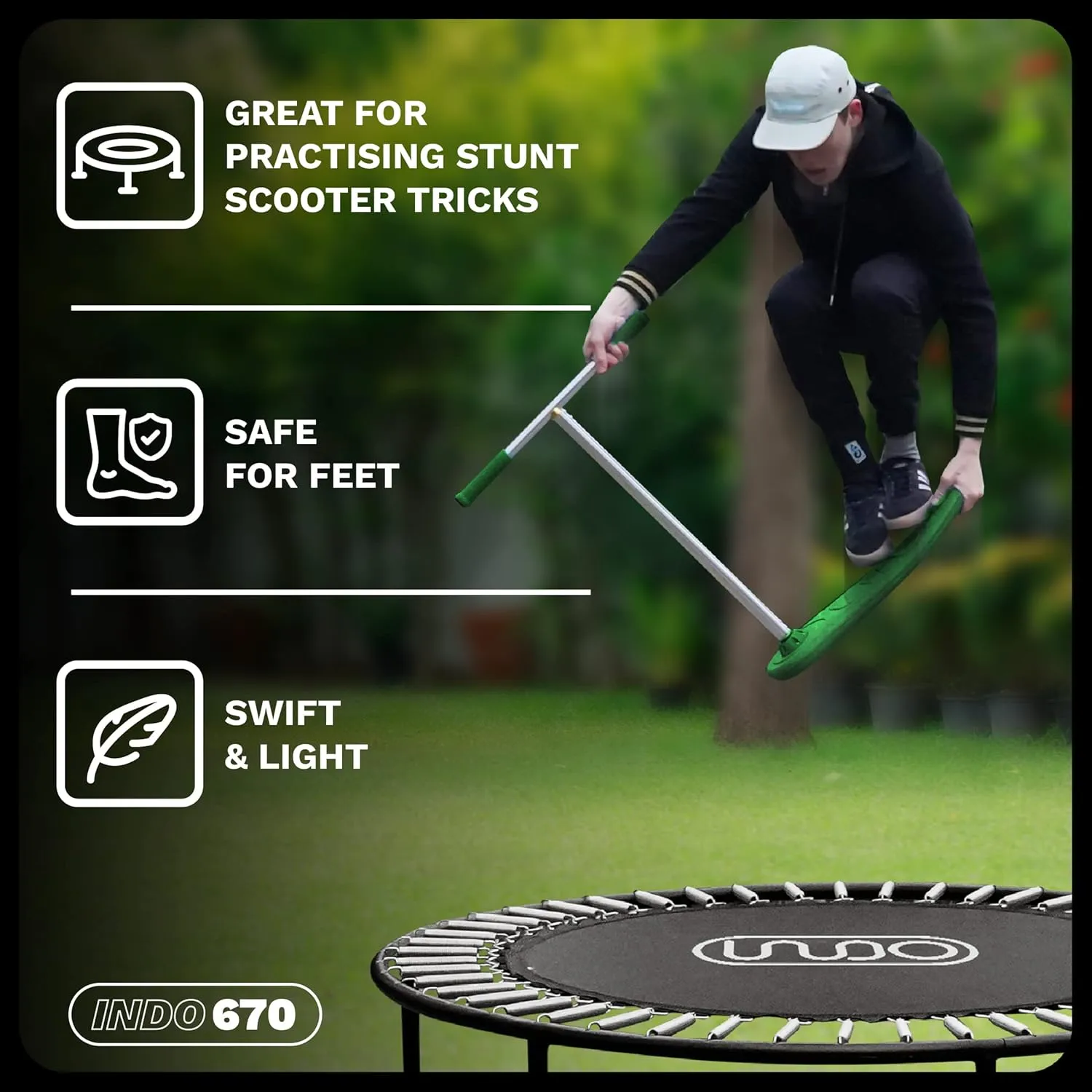 The Indo Trick Scooter - Stunt Scooter for Teens, Kids and Adults - Trampoline Scooter to Practice Pro Scooter Tricks - Indoors and Outdoors Scooter - Professionals and Beginners