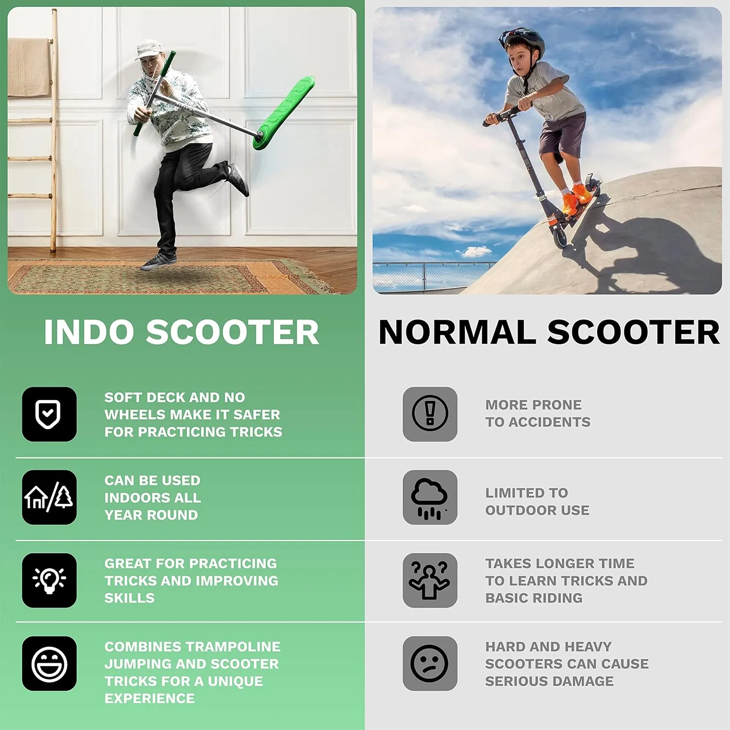 The Indo Trick Scooter - Stunt Scooter for Teens, Kids and Adults - Trampoline Scooter to Practice Pro Scooter Tricks - Indoors and Outdoors Scooter - Professionals and Beginners