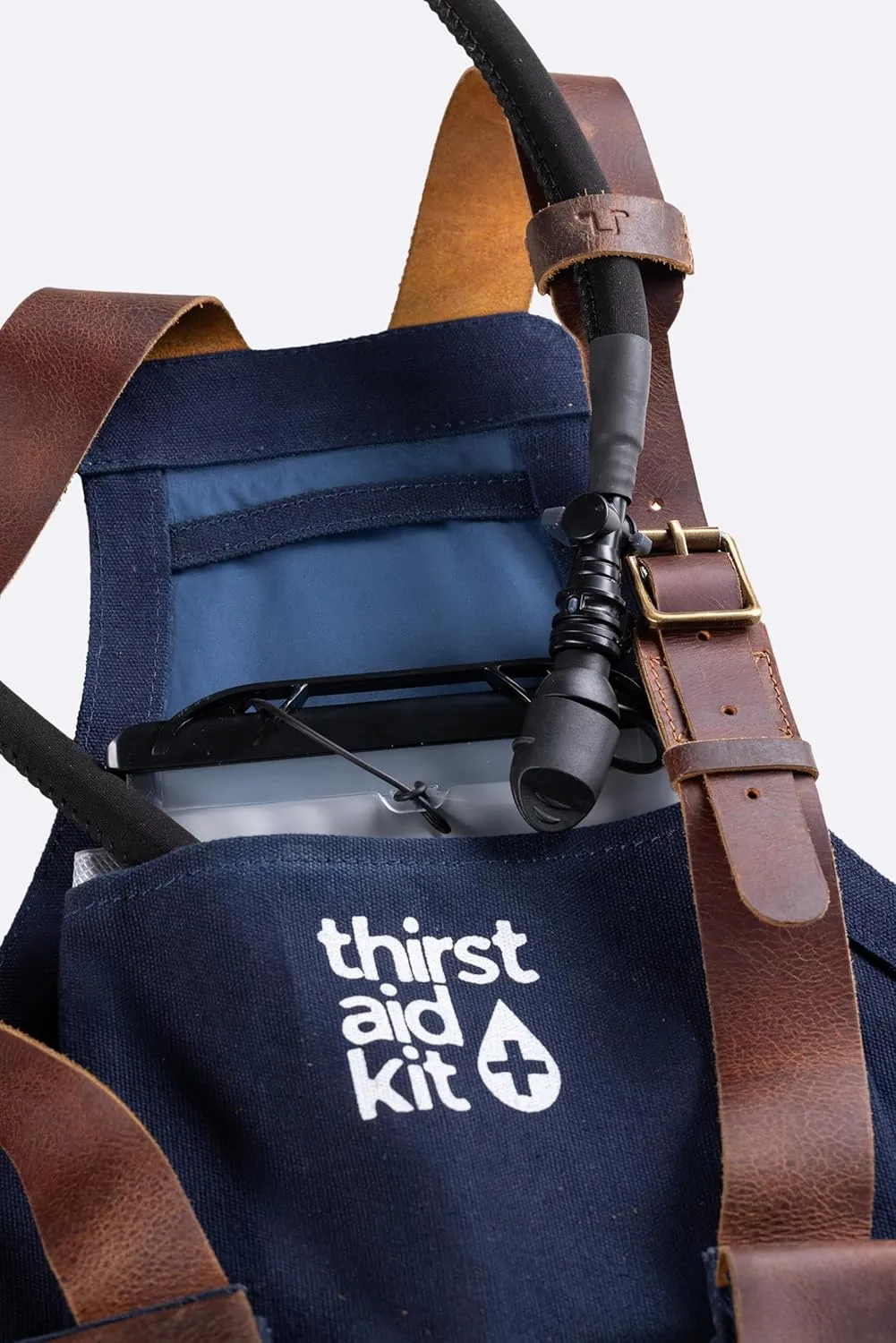 Thirst Aid Kit | Genuine Leather & Rugged Canvas Motorcycle Hydration Jacket with 1.5L Bladder | Fully Adjustable Fits Over Jacket | for Biking, Cycling, Hiking&Running