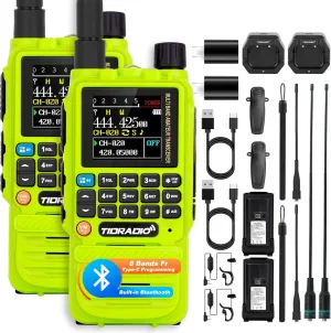 TIDRADIO TD-H3 Ham Radio Type C & Wireless Programming 8-Bands Long Range Walkie Walkies Rechargeable Handheld Portable Two Way Radios Air Band, Frequency Match, DTMF Lock, NOAA FM AM- Green 2Pack