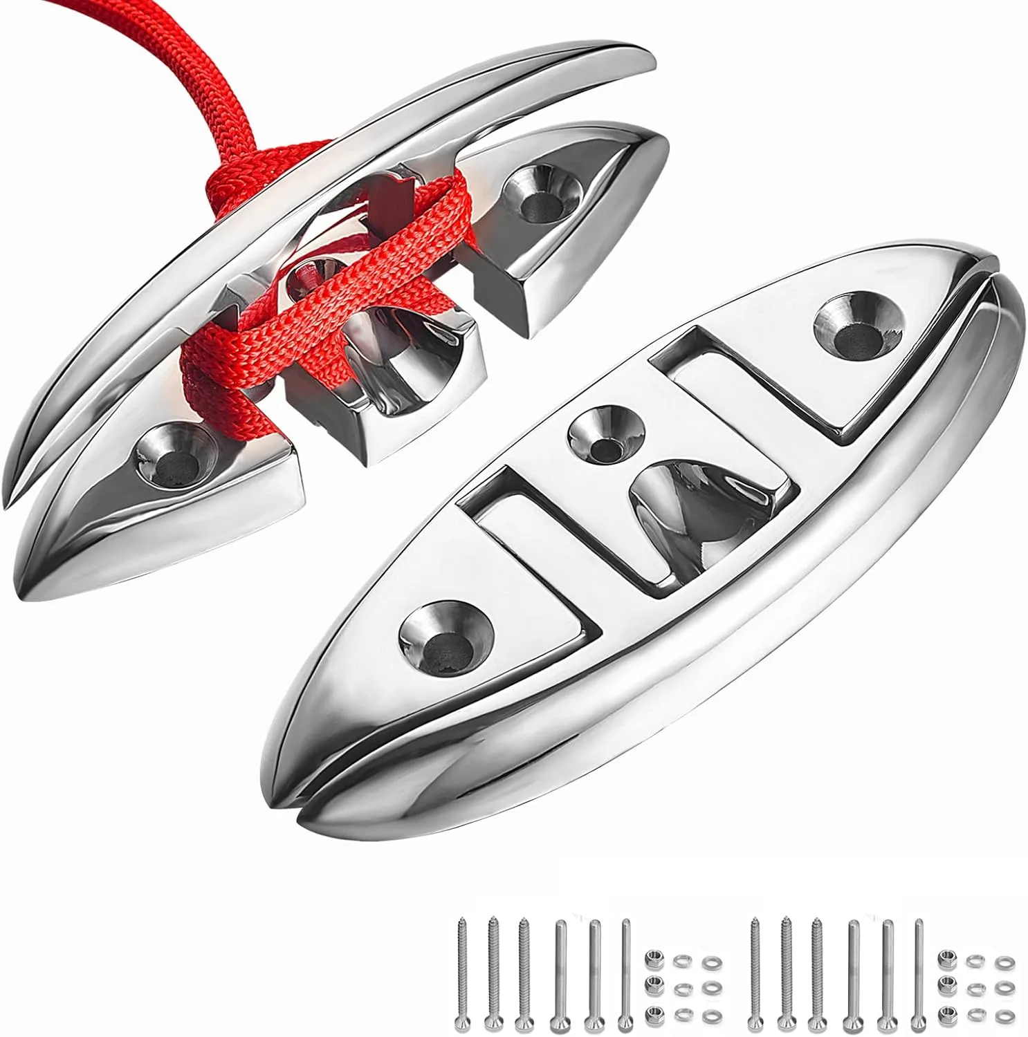 TINGZHIGO Boat Folding Cleats 5 inch 2 Packs, Marine Flip-up Metal Dock Cleats, 316 Stainless Steel, with Screws and Locking Nuts