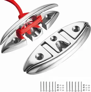 TINGZHIGO Boat Folding Cleats 5 inch 2 Packs, Marine Flip-up Metal Dock Cleats, 316 Stainless Steel, with Screws and Locking Nuts