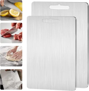 Titanium Cutting Board, Double Sided Stainless Steel Non Toxic Cutting Boards for Kitchen, Food-Grade chopping Board for Cutting Meats, Fruits And Vegetables