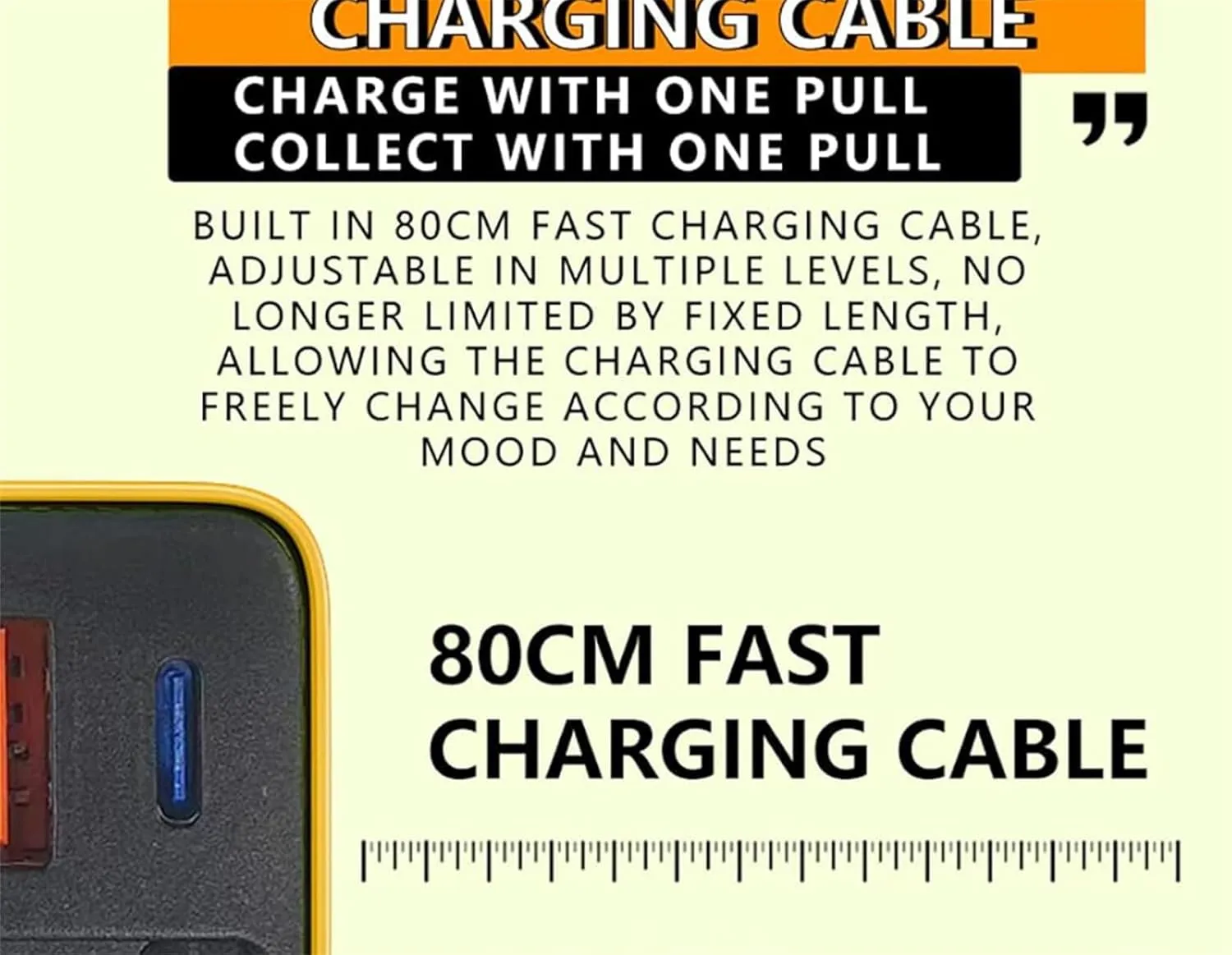 Tobre 3 in 1 Charger 80 Watt, 3 in 1 Gan Charger, Scalable 80w Max Fast Charger Module with Type-C Cable and 2 USB Ports, Retractable 80w Max All in One Charge for Phone, Laptops (Yellow)