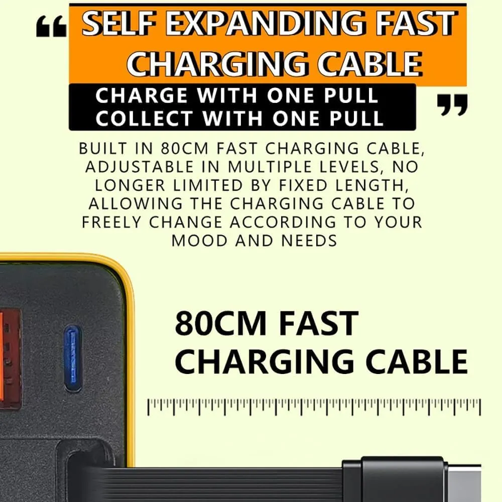 Tobre 3 in 1 Charger 80 Watt, Scalable 80w Max Fast Charger Module with Type-C Cable and 2 USB Ports, for iPhone, Phone, Laptops (Yellow Green)