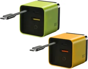 Tobre 3 in 1 Charger 80 Watt, Scalable 80w Max Fast Charger Module with Type-C Cable and 2 USB Ports, for iPhone, Phone, Laptops (Yellow Green)