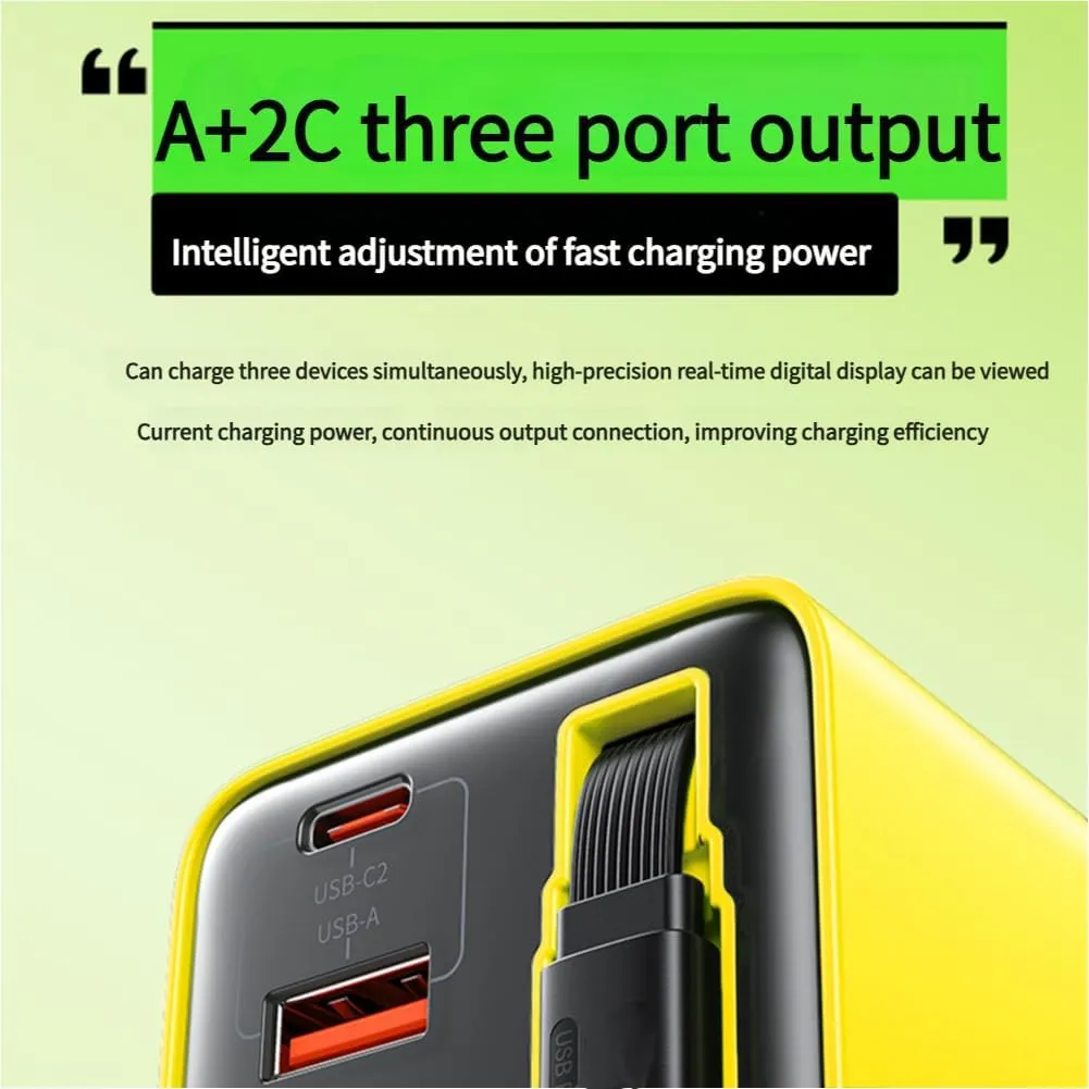 TOBREBE 3 in 1 Gan Charger, Retractable 80w Max Fast Charger Module with Type-c Cable and 2 USB Ports,Wall Plug Gan Charger for iPhone, Phone and Laptops (Yellow)