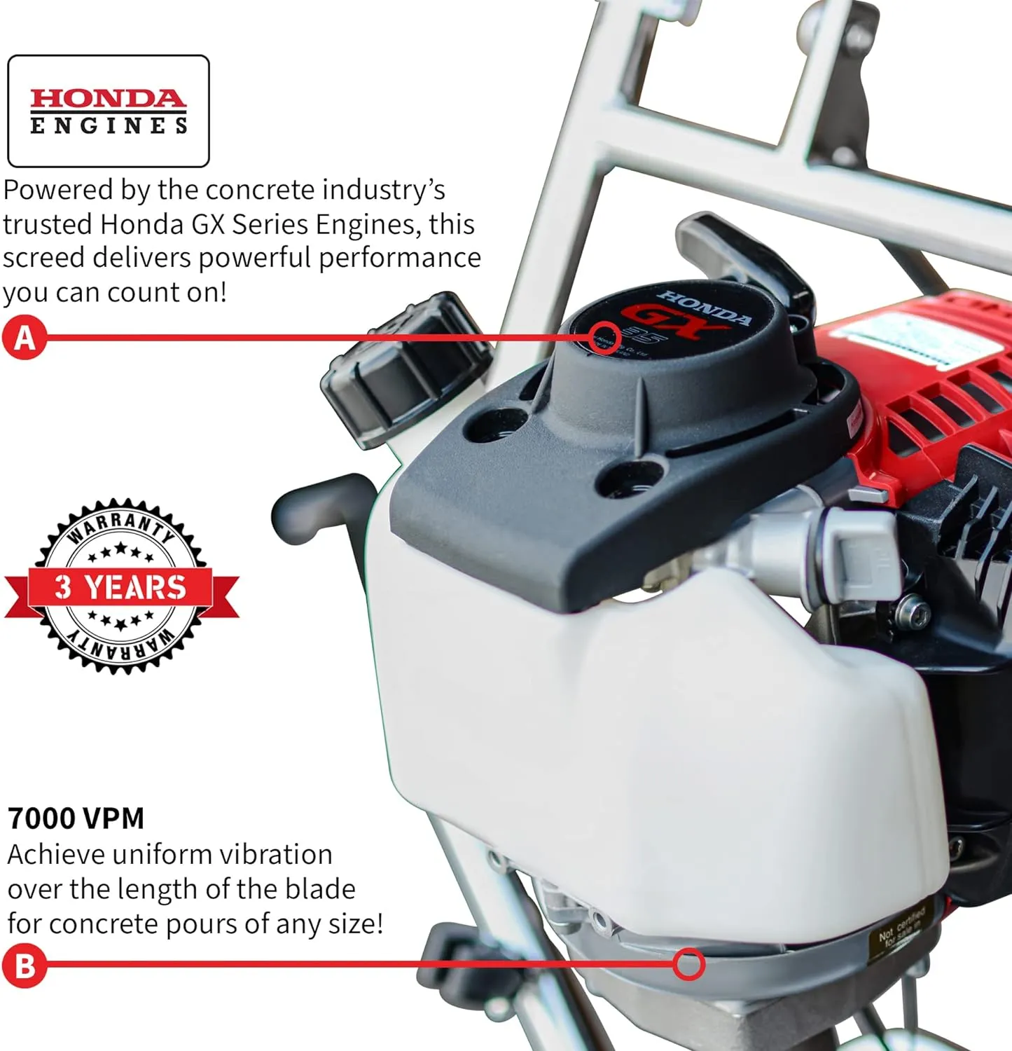 Tomahawk 1.6 HP Honda Gas Vibrating Concrete Power Screed Motor with 4ft Aluminum Magnesium Board Straight Edge Bar Set and 360° Handles with GX35 Honda Engine
