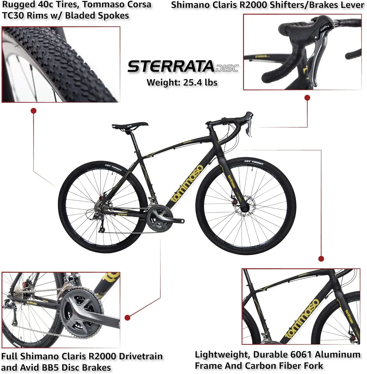 Tommaso Sterrata Sport Performance Aluminum Gravel Bike Carbon Fork Shimano Claris 24 Speeds Road Bicycle Men Road Bikes for Men