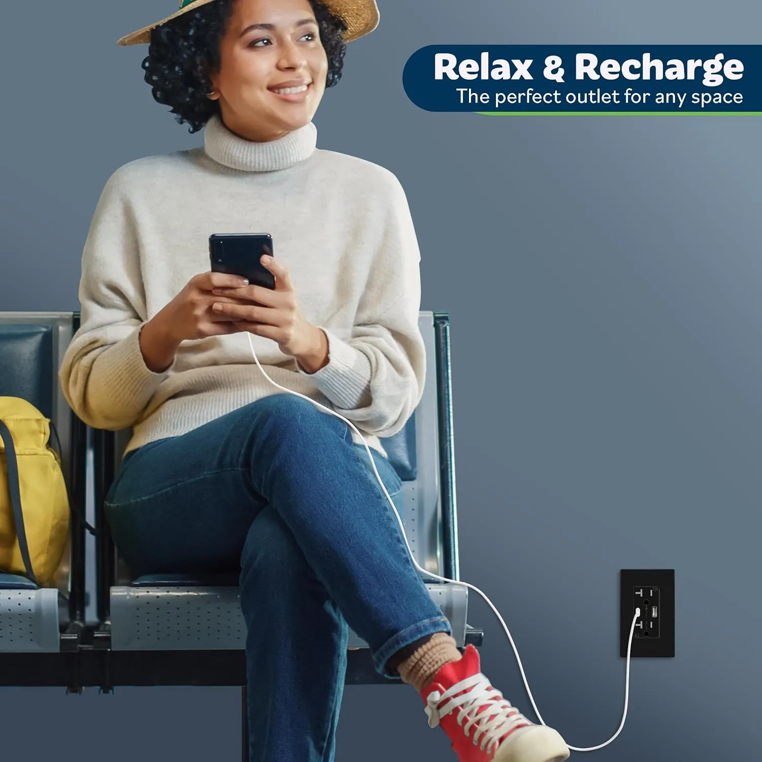 TOPGREENER 2-Port USB Outlet, Type C USB Wall Charger Outlet, 20 Amp TR Receptacle Plug, Charging Power Outlet with USB Ports, Wall Plate Included, TU22036AC-BK-2PCS, Black, 2 Pack