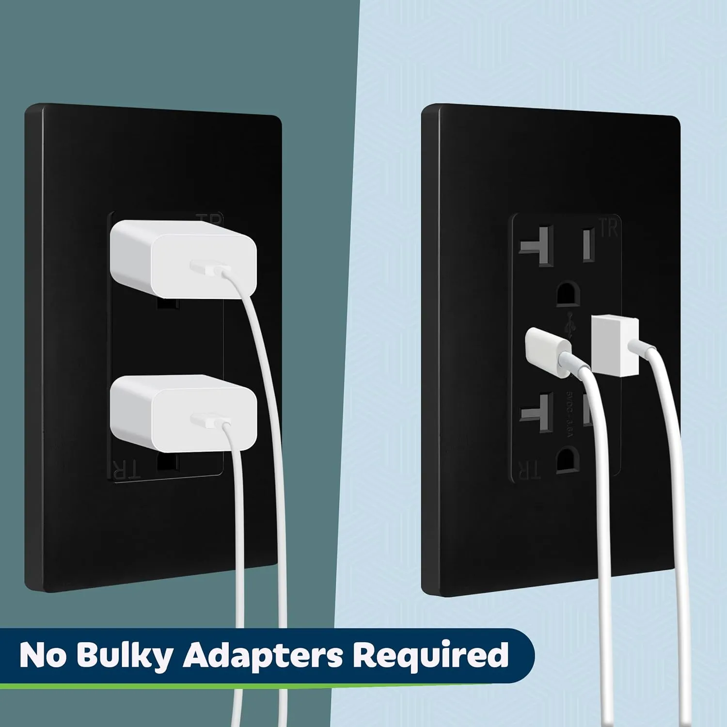 TOPGREENER 2-Port USB Outlet, Type C USB Wall Charger Outlet, 20 Amp TR Receptacle Plug, Charging Power Outlet with USB Ports, Wall Plate Included, TU22036AC-BK-2PCS, Black, 2 Pack