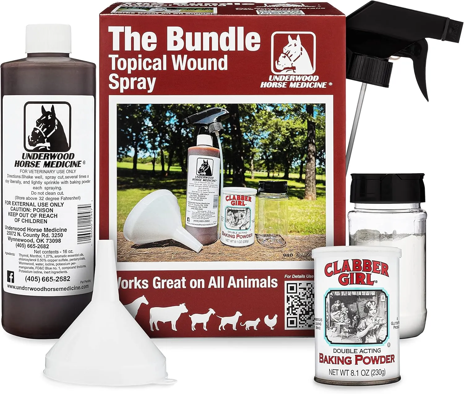 Topical Wound Spray Kit - 16oz Refill Bottle w/Baking Powder, Funnel, Spray Trigger & Shaker - Pet First Aid Kit – Equine First Aid Kit for Horses – Antiseptic Spray for Wounds – Horse First Aid Kit