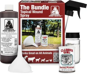 Topical Wound Spray Kit - 16oz Refill Bottle w/Baking Powder, Funnel, Spray Trigger & Shaker - Pet First Aid Kit – Equine First Aid Kit for Horses – Antiseptic Spray for Wounds – Horse First Aid Kit