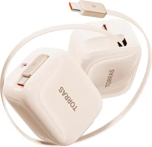 TORRAS FlexLine 40W for iPhone 16 Charger, Dual-Port USB C Charger Block with Retractable Cable, Travel Plug for Fast Charging, Type-C Power Adapter for iPhone 15 with Foldable Plug, Gold