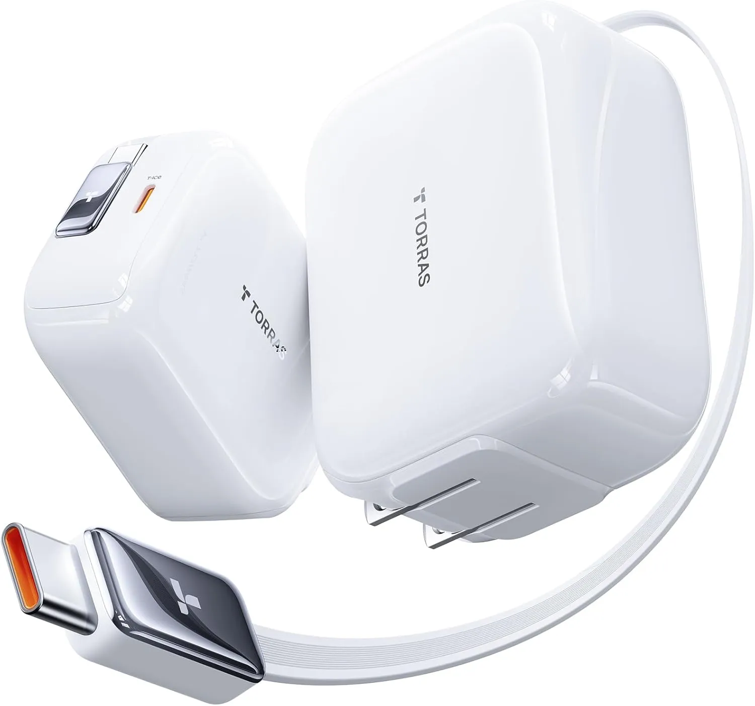 TORRAS FlexLine 67W USB C Charger Block, Dual-Port with Retractable USB C Cable, GaN Ⅲ Fast Charging for iPhone 16/15, MacBook Pro/Air,iPad Pro,Kindle,Samsung Galaxy S25 Ultra,Switch 2 & More,39.37in
