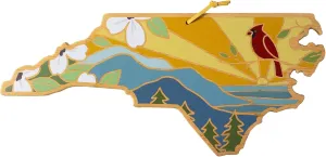 Totally Bamboo North Carolina State Shaped Cutting Board and Charcuterie Serving Platter with Artwork by Summer Stokes, Includes Hang Tie for Wall Display 18" x 8" x 5/8"