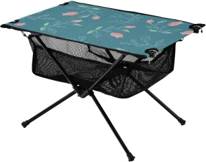 Tray Table Cute Pink Floral Retro Blue Sturdy Outdoor Folding Tables with Carrying Bag for Outdoor Dining Cooking Picnic