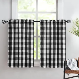 Treatmentex Black-White Buffalo Plaid Kitchen Curtains 24inch Small Tier Curtains Semi Sheer Café Curtain Set for Basement Laundry Windows Over Sink 27" Width x 2 Panels