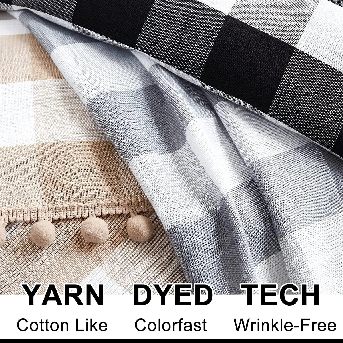 Treatmentex Black-White Buffalo Plaid Kitchen Curtains 24inch Small Tier Curtains Semi Sheer Café Curtain Set for Basement Laundry Windows Over Sink 27" Width x 2 Panels