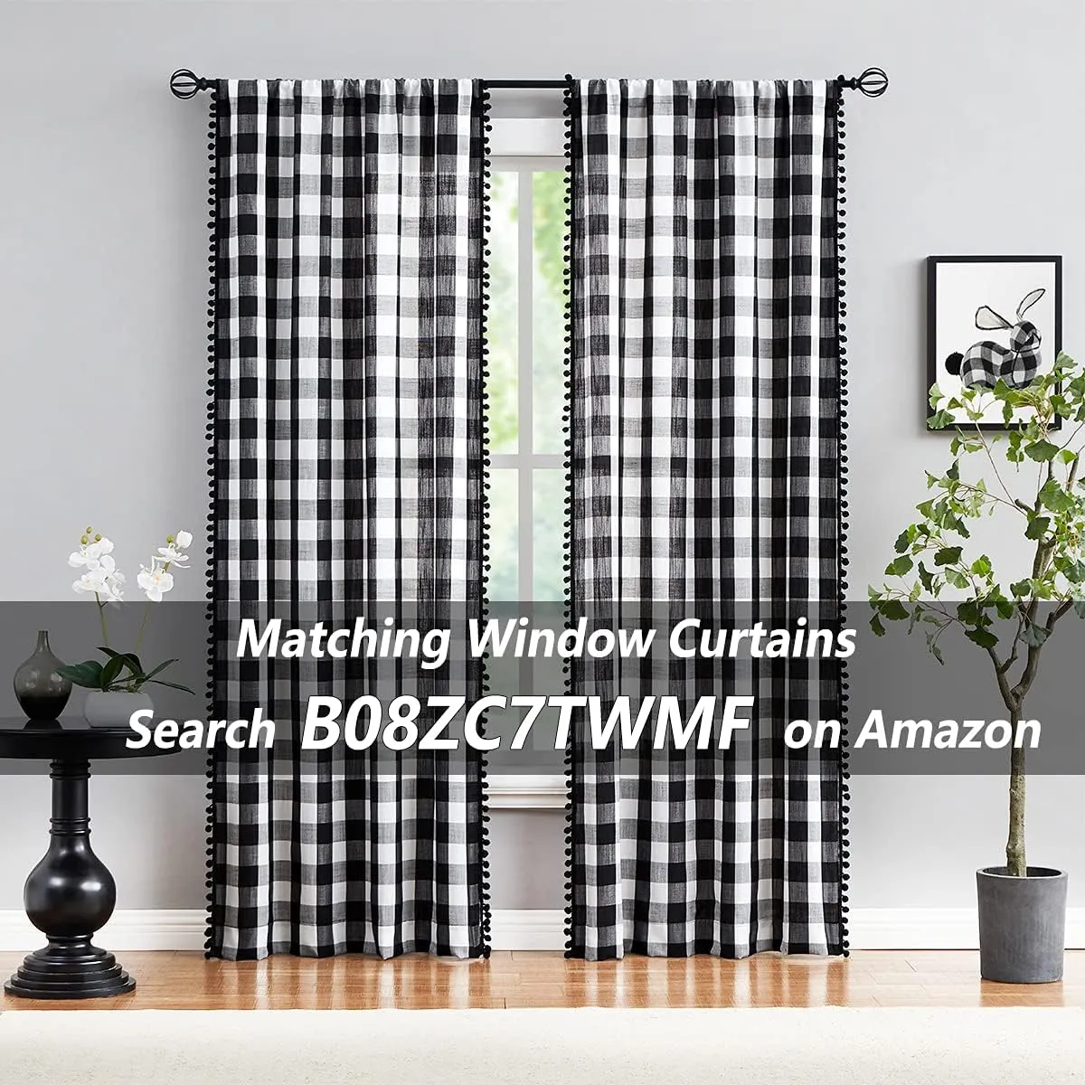 Treatmentex Black-White Buffalo Plaid Kitchen Curtains 24inch Small Tier Curtains Semi Sheer Café Curtain Set for Basement Laundry Windows Over Sink 27" Width x 2 Panels