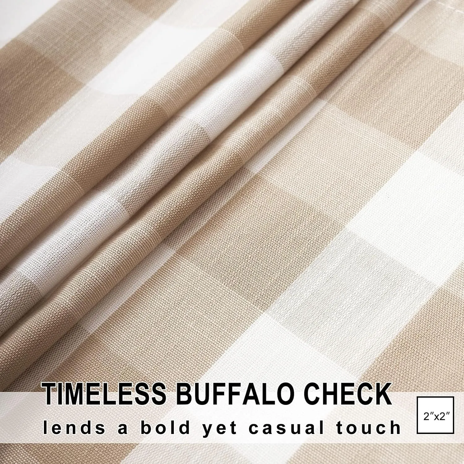 Treatmentex Plaid Country Kitchen Curtains 24inch Taupe Tier Curtain Set for Basement Laundry Small Windows Semi Sheer Bathroom Window Curtains 27" W x 2 Pcs
