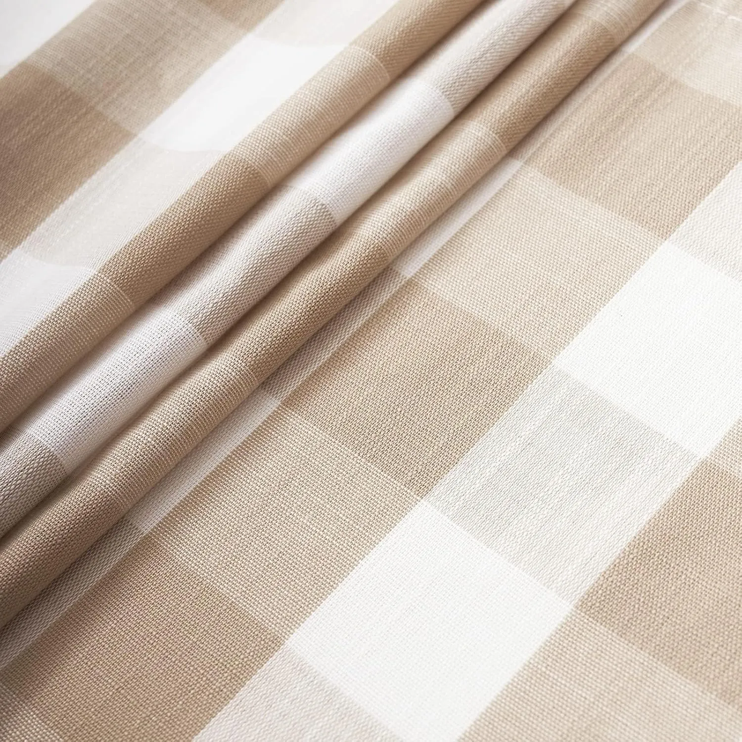 Treatmentex Plaid Country Kitchen Curtains 24inch Taupe Tier Curtain Set for Basement Laundry Small Windows Semi Sheer Bathroom Window Curtains 27" W x 2 Pcs