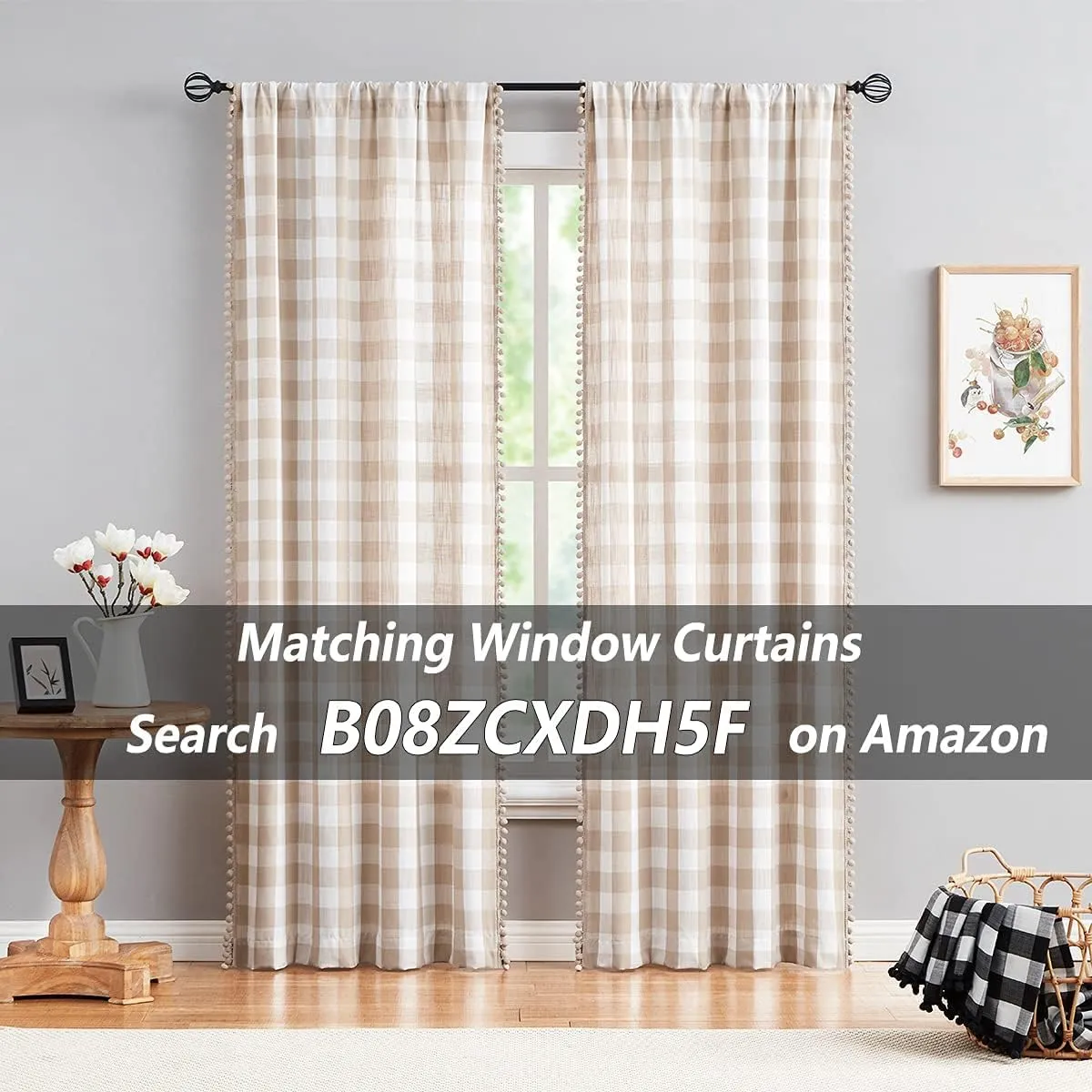 Treatmentex Plaid Country Kitchen Curtains 24inch Taupe Tier Curtain Set for Basement Laundry Small Windows Semi Sheer Bathroom Window Curtains 27" W x 2 Pcs