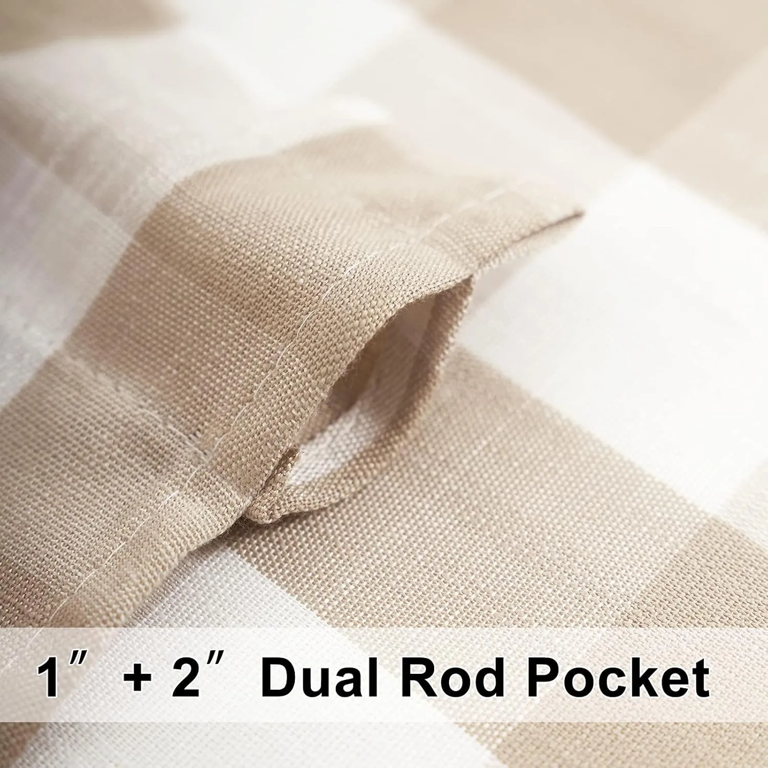 Treatmentex Plaid Country Kitchen Curtains 24inch Taupe Tier Curtain Set for Basement Laundry Small Windows Semi Sheer Bathroom Window Curtains 27" W x 2 Pcs