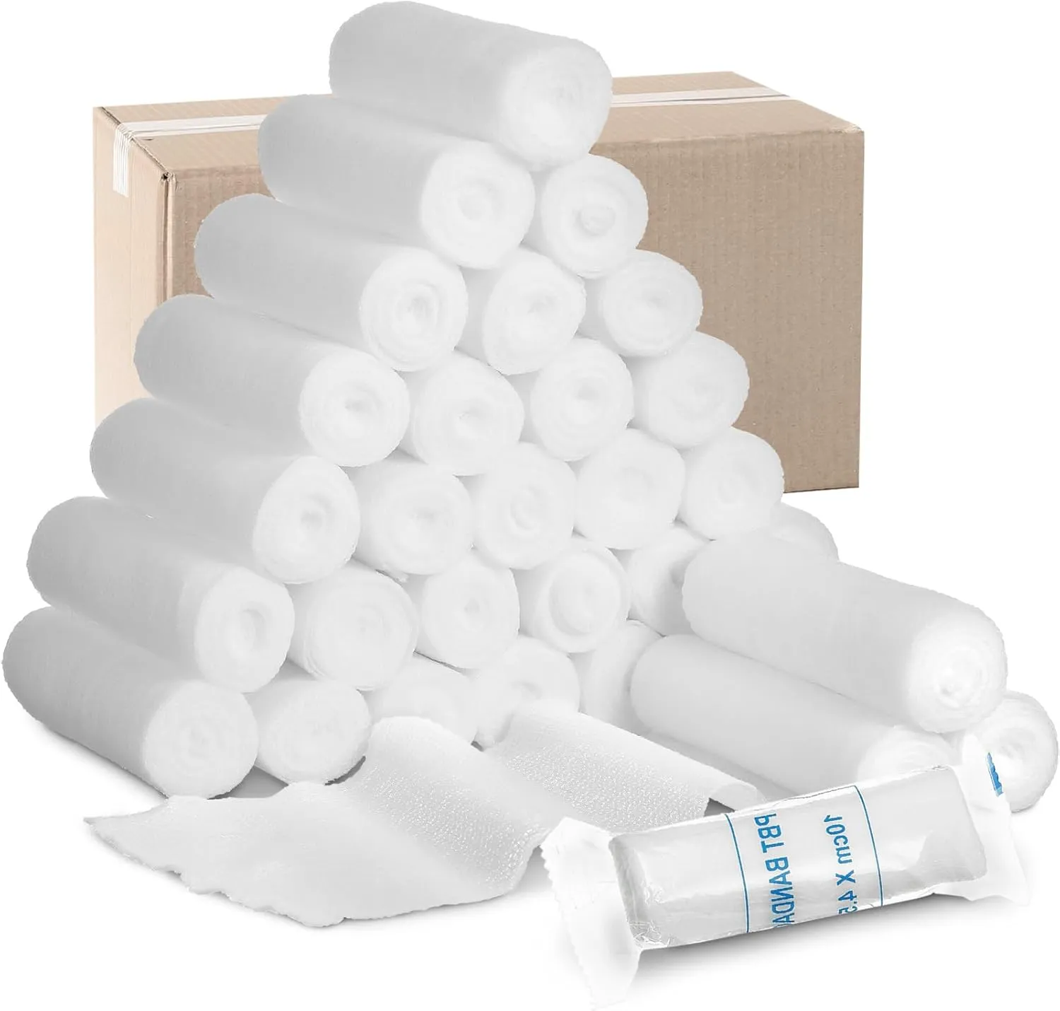 Treela 100 Rolls Gauze Bandage, 2 in x 5 Yards, Elastic Bandages Individual Packaging Sterile Non Latex First Aid Pads Medical Breathable Gauze Roll Wrap for Safety Wound Caring and Supplies