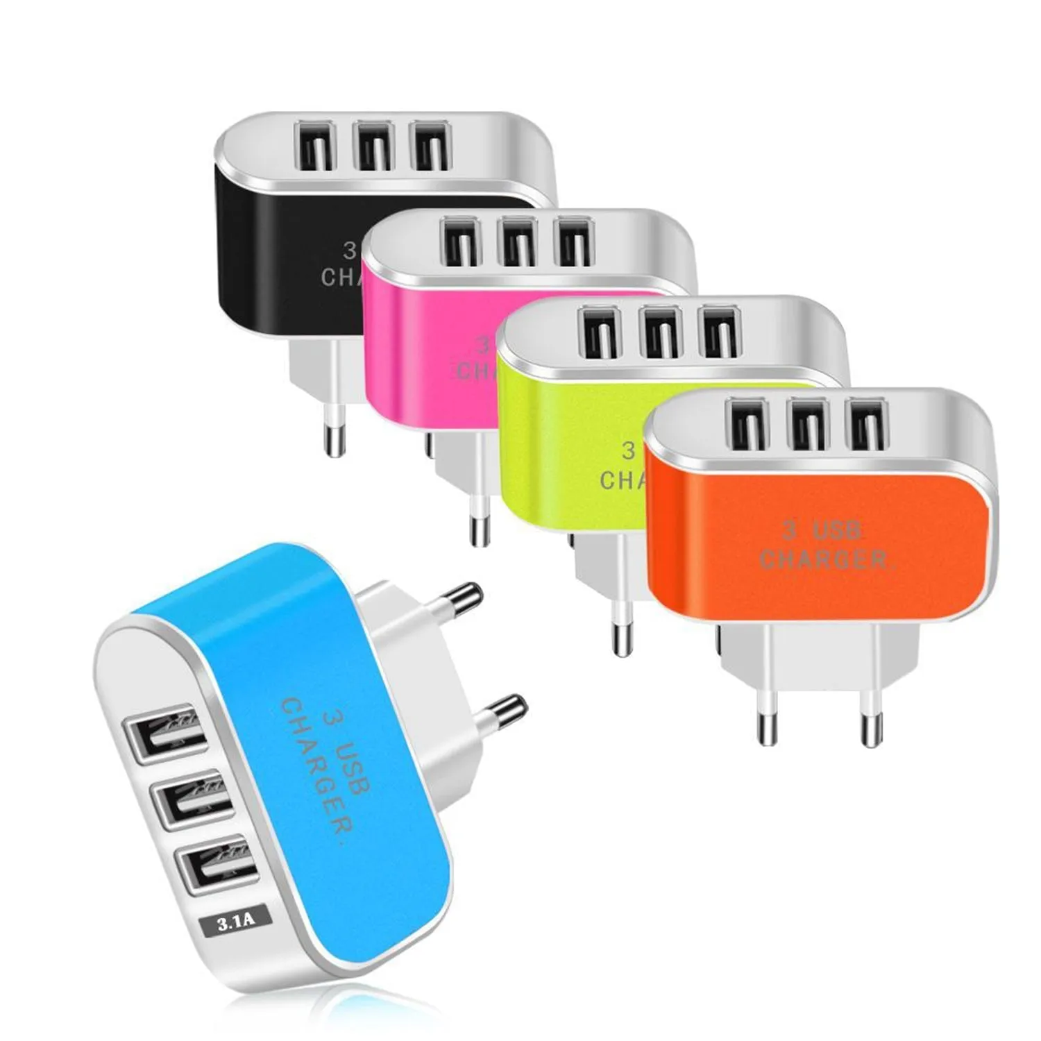 Triple USB 3 Port Wall AC Adapter Charger for Mobile Phone (1Pc Only)