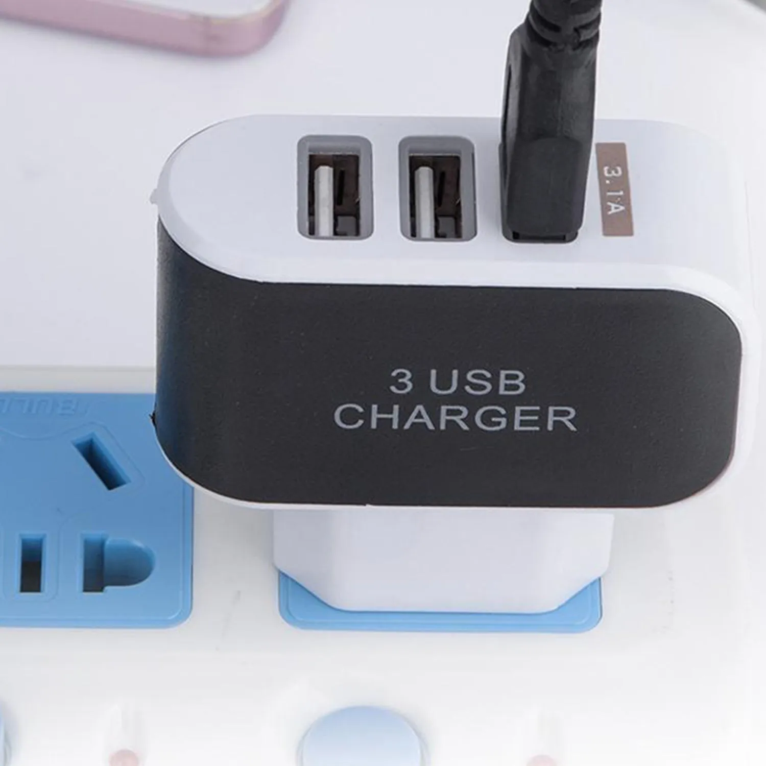 Triple USB 3 Port Wall AC Adapter Charger for Mobile Phone (1Pc Only)