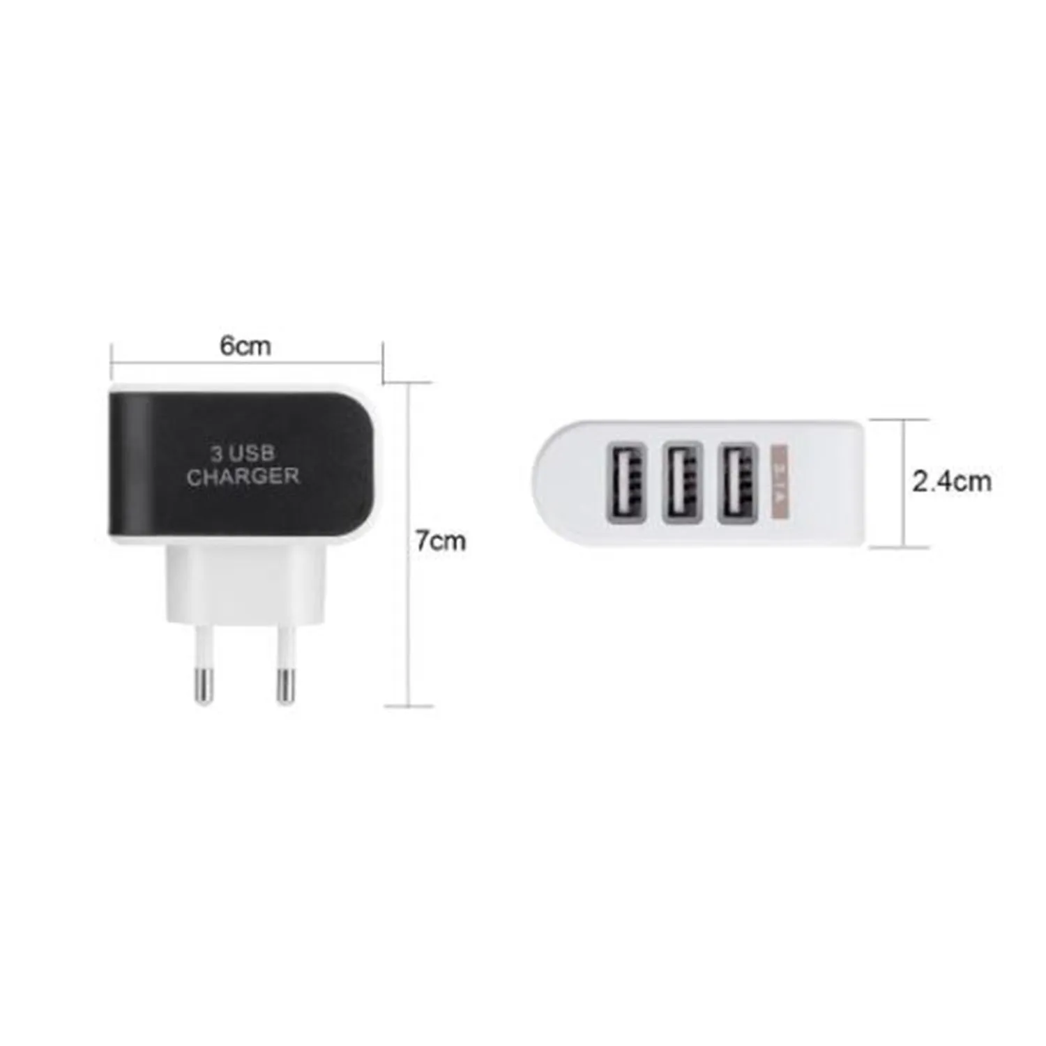 Triple USB 3 Port Wall AC Adapter Charger for Mobile Phone (1Pc Only)