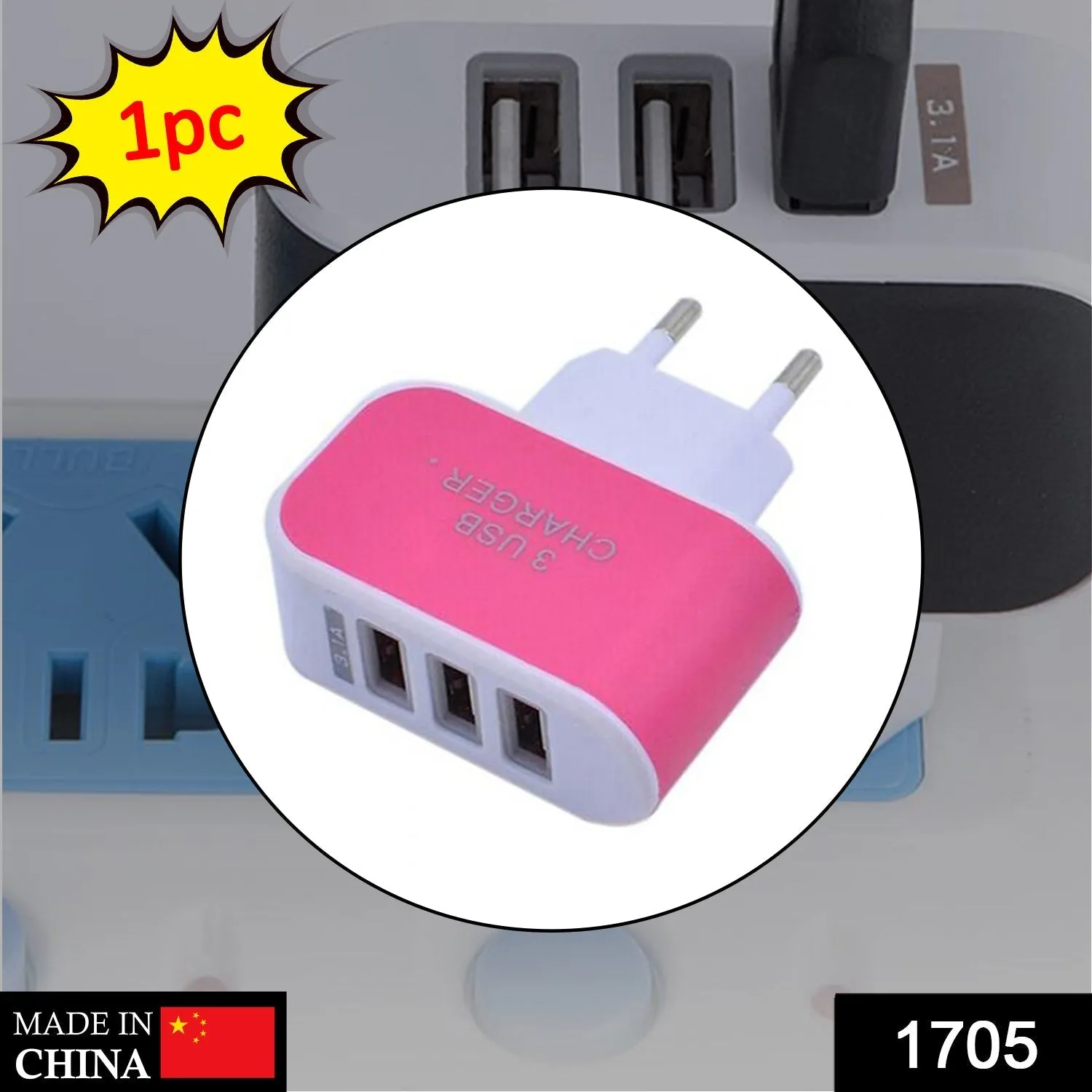 Triple USB 3 Port Wall AC Adapter Charger for Mobile Phone (1Pc Only)