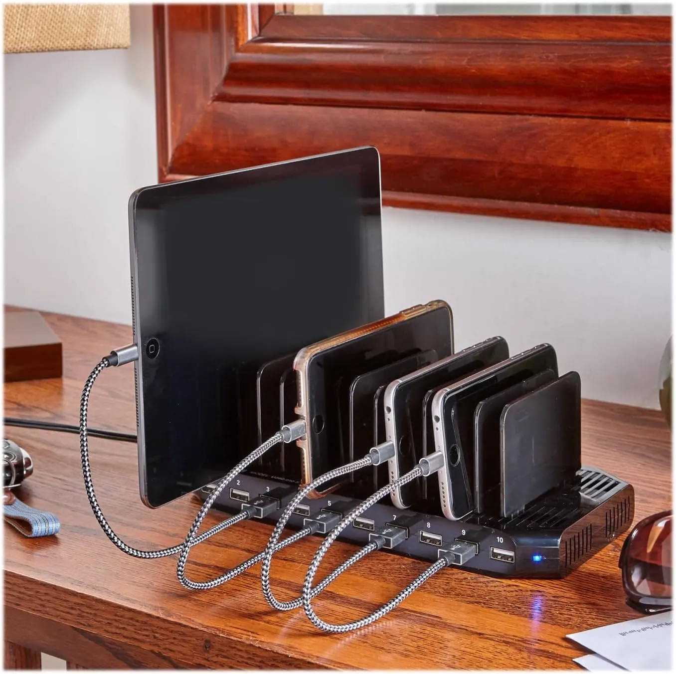TRIPP LITE 10-Port USB Charging Station Dock with Storage Slots for Tablet iPhone iPad & Laptops (U280-010-ST),Black